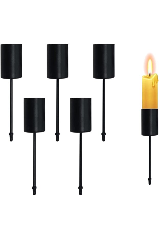 5-Piece Small Metal Candlestick Holders - Black