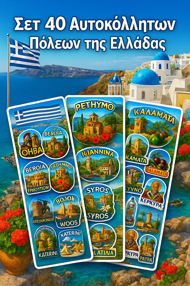 Set of 40 Greek City Stickers