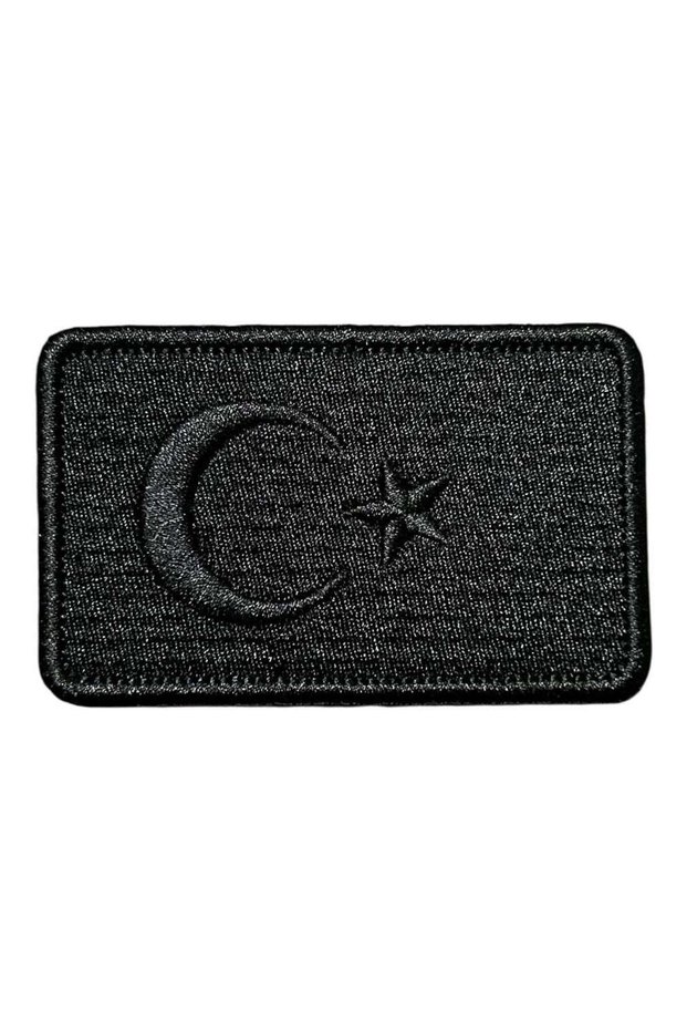 Siyah Renk Türk Bayrağı Nakış Peç Patch - 8x5 cm
