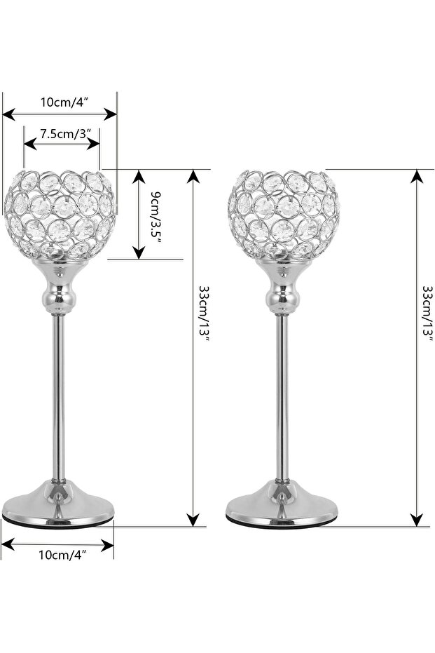 Crystal Hurricane Candle Holder Silver Candlestick Set of 2
