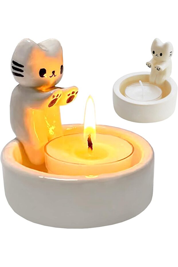 Cat Tea Light Candle Holder (White)