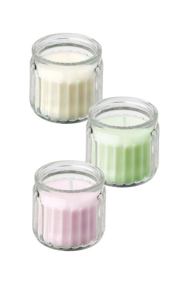 Set of 3 Scented Candles in Glass – Vanilla, Apple, Jasmine (12-Hour Burn Time)