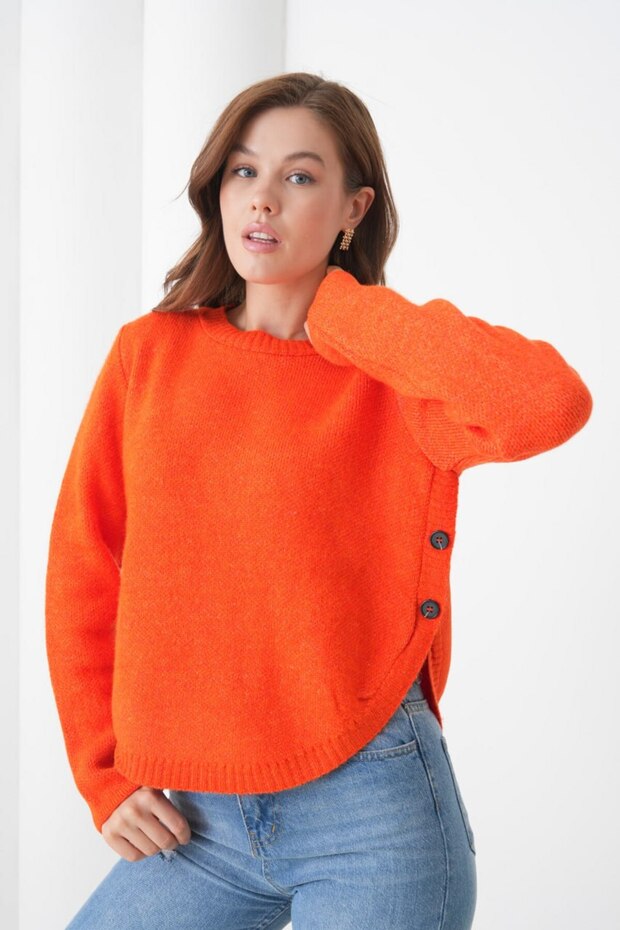 Oversized Soft Textured Button Detailed Knitwear Sweater Aw25Kz0102
