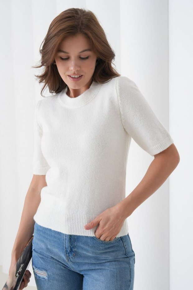 Soft Textured Short Sleeve Regular Fit Knitwear Sweater Aw25Kz0101