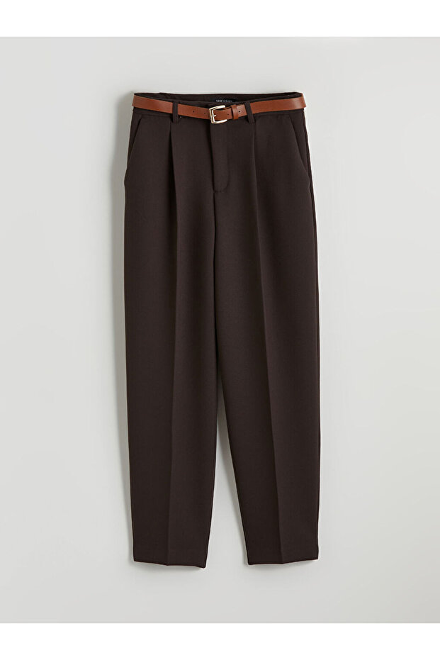 Lcw Vision Brown Belted Carrot Cut Women's Pleated Trousers