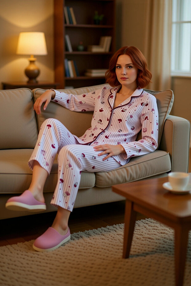 Women's Heart Pajama Set Shirt Collar Functional Durable Quality Comfortable Aesthetic Stylish
