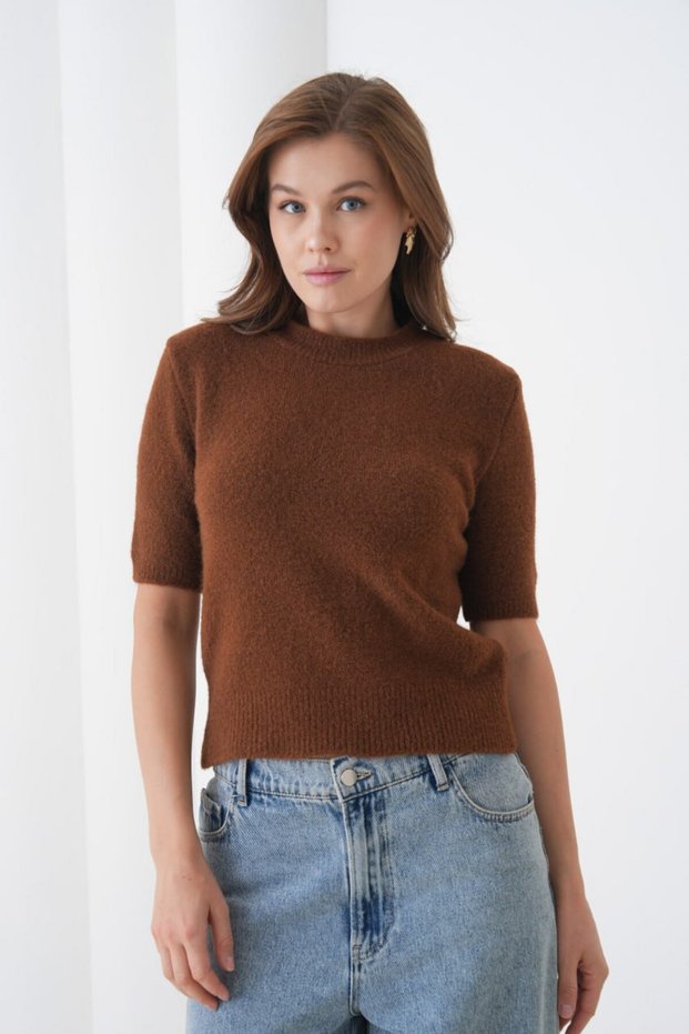 Soft Textured Short Sleeve Regular Fit Knitwear Sweater Aw25Kz0103