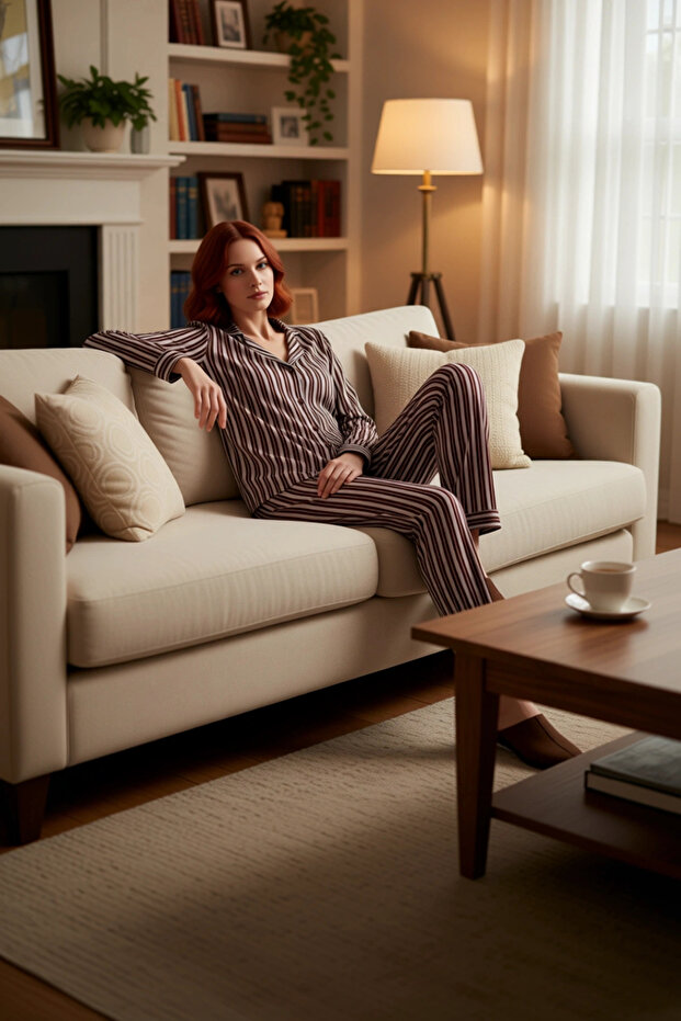 Women's Striped Shirt and Pants Pajama Set Functional Durable Quality Comfortable Stylish