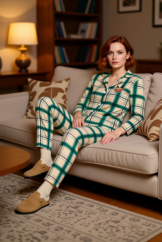 Women's Plaid Fleece Pajama Set Red Detailed Functional Durable Quality Comfortable Stylish