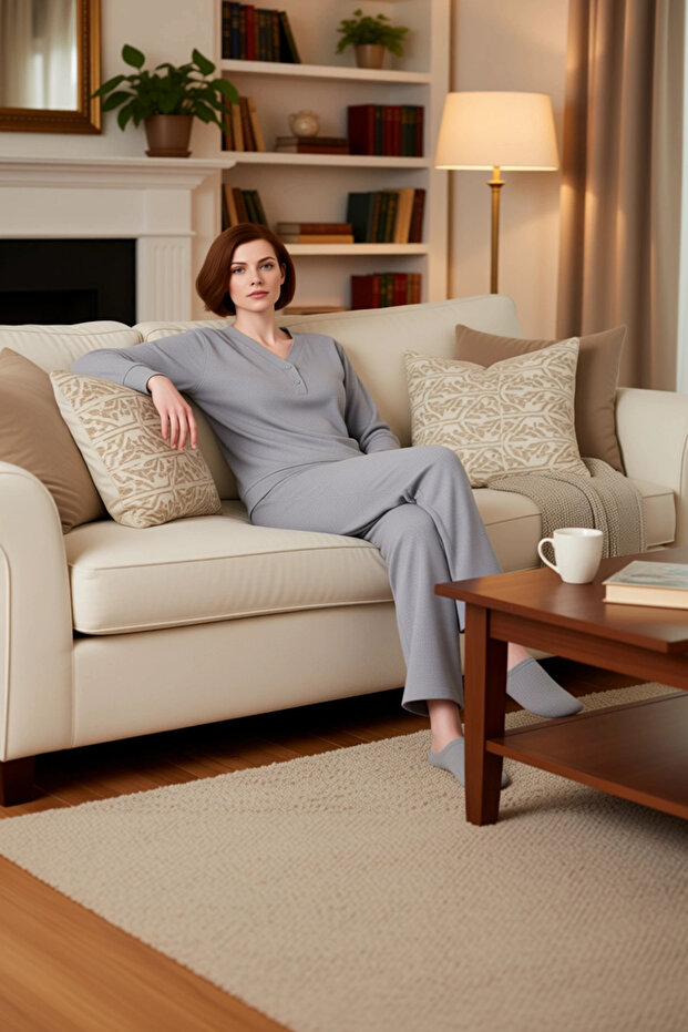 Women's Melange V-Neck Waffle Pajama Set Functional Durable Quality Comfortable Aesthetic Stylish