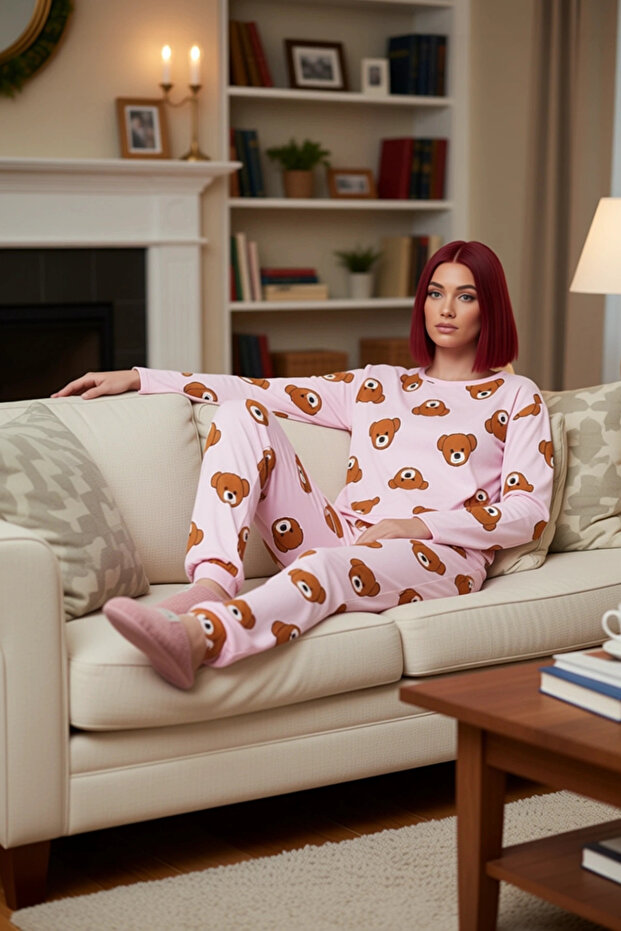 Women's Teddy Bear Pajama Set Long Sleeve Crew Neck Functional Durable Quality Comfortable