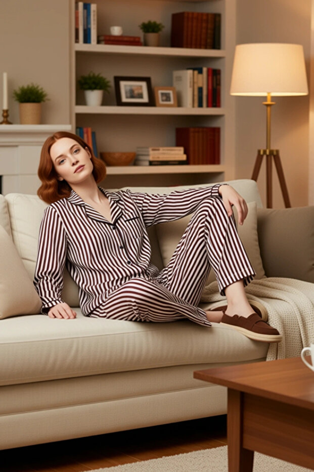 Women's Striped Shirt Collar Pajama Set Functional Durable Quality Comfortable Aesthetic Stylish