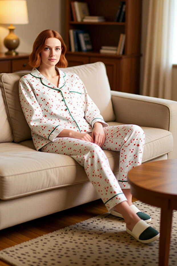 Women's Floral Shirt Collar Long Sleeve Pajama Set Functional Durable Quality Comfortable