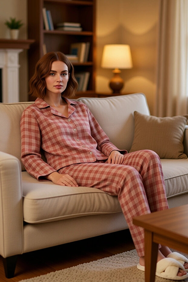 Women's Plaid Flannel Shirt Pants Pajama Set Functional Durable Quality Comfortable Stylish