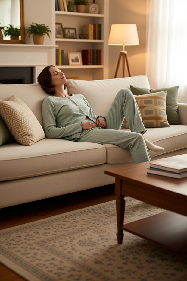 Women's Corded Fabric Cardigan Pajama Set Functional Durable Quality Comfortable Aesthetic Modern