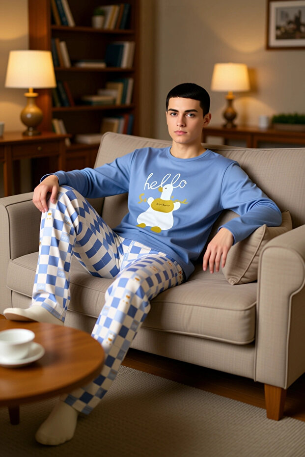 Women's Long Sleeve Crew Neck Duck Printed Pajama Set Functional Durable Quality Stylish