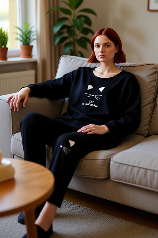 Cat Printed Cotton Home Wear Set Women's Functional Durable Quality Comfortable Aesthetic