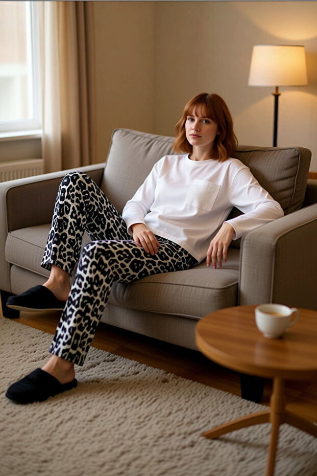 Women's Leopard Print Crew Neck Long Sleeve Pajama Set Functional Durable Quality