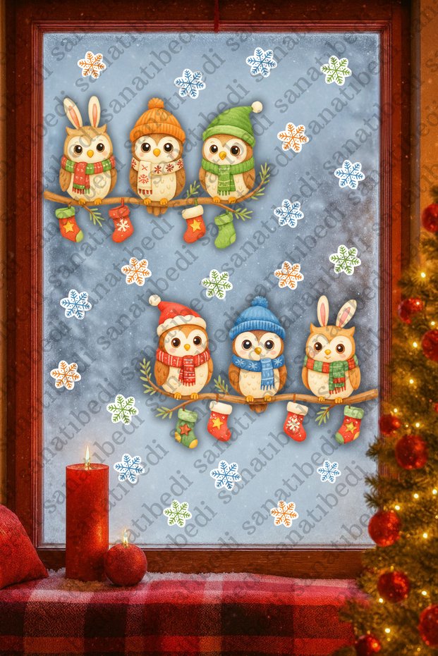Christmas Cute Owls Window Sticker - New Year Decoration Ornament Sticker for Door Wall Glass