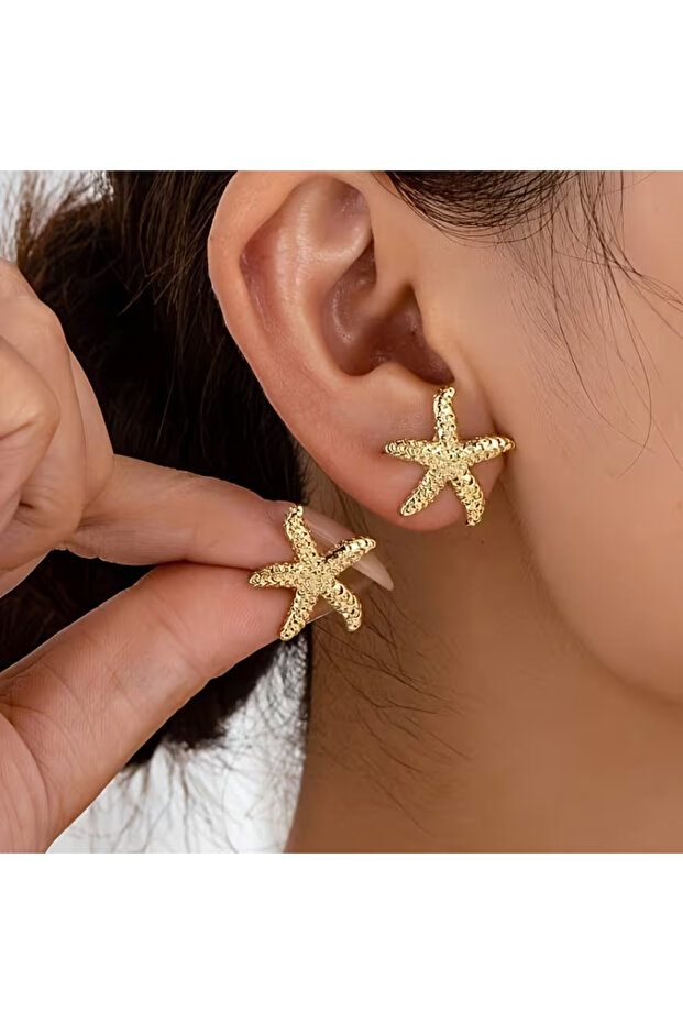Gold Color Women's Starfish Earrings