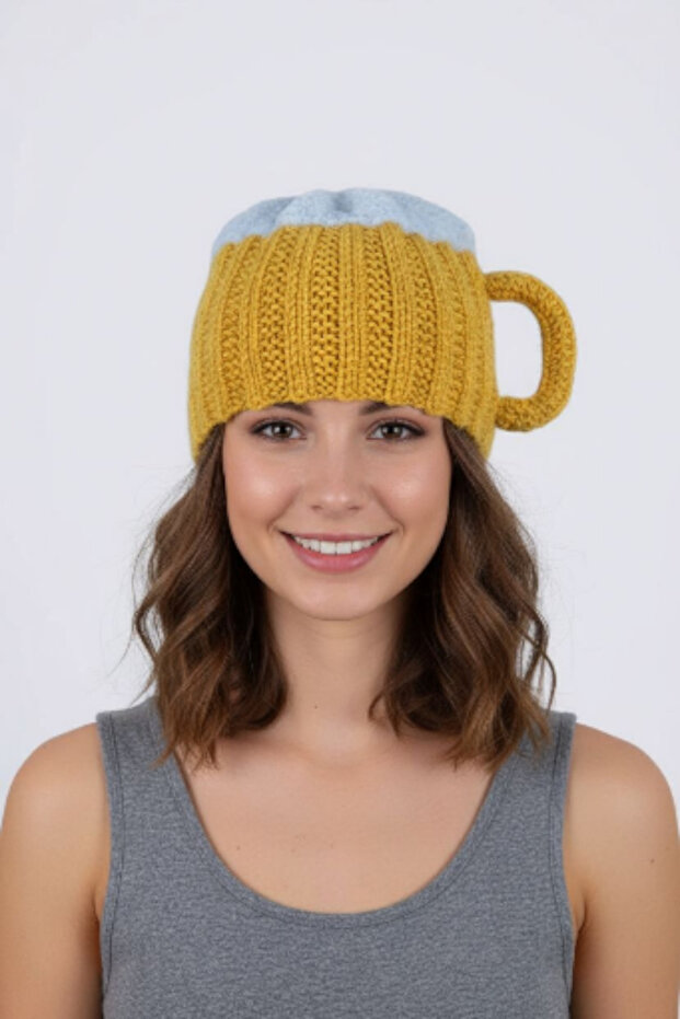 Hand Knitted Foam Cup Beanie – Party & Concept Hat