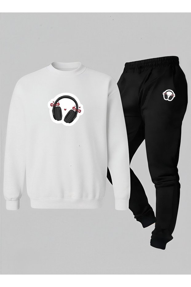 Girl's Sweatshirt - Tracksuit Set Crew Neck with Ribbon Headphones B Printed 3 Thread Raised