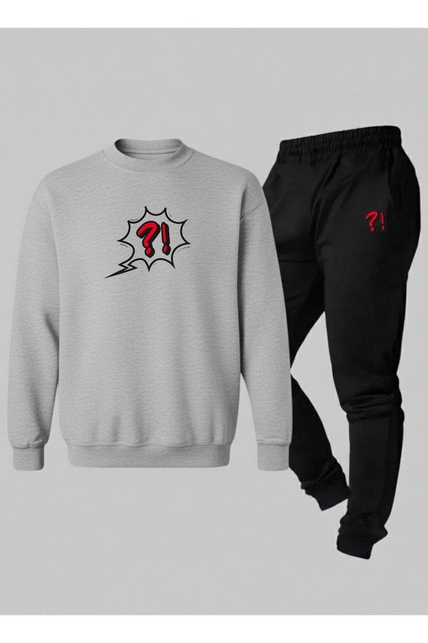 Sweatshirt - Tracksuit Set Children's Crew Neck Question Mark Ba Printed Threaded Raised Lettering