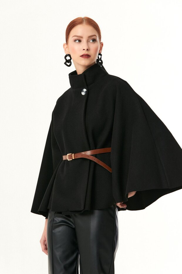 معطف بختم بزر واحد وحزام - 4