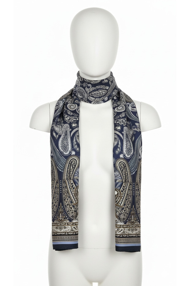 شال ناعم منقوش باللون الأزرق الداكن - 3