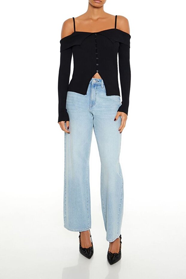 Açık Omuzlu Triko Kazak - 2