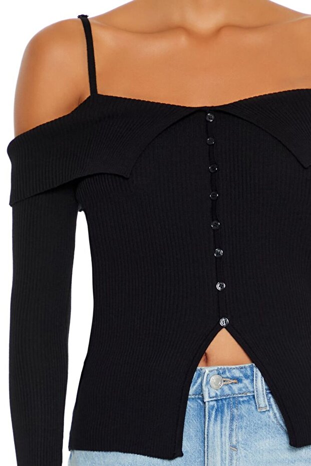 Açık Omuzlu Triko Kazak - 3