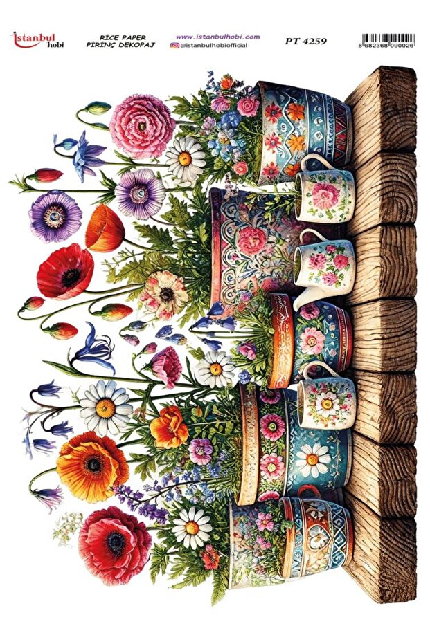 Rice Decopage Paper 30X42Cm Pt-4259 Cobalt Ida Flowers