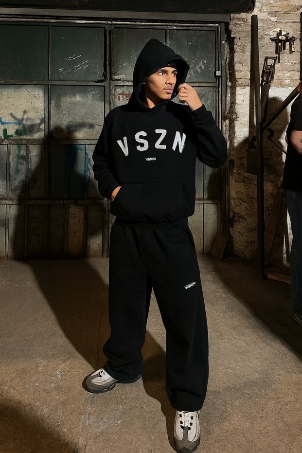 3 Thread K Hooded Tracksuit Set V S Z N Letter B Printed Kangaroo Pocket, Casual O Oversized Design