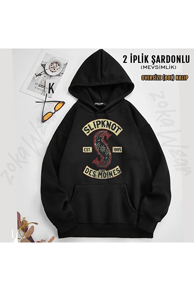 سويت شيرت Slipknot v14 مطبوع بغطاء رأس (2 خيط)