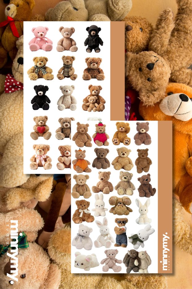 2-Piece Teddy Bear Collection Sticker, Decal, Agenda, Diary, Planner, Bullet Journal, Scrapbook