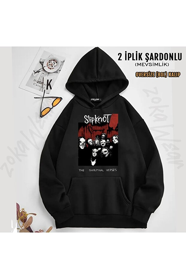 سويت شيرت Slipknot v19 مطبوع بغطاء رأس (خيطين)