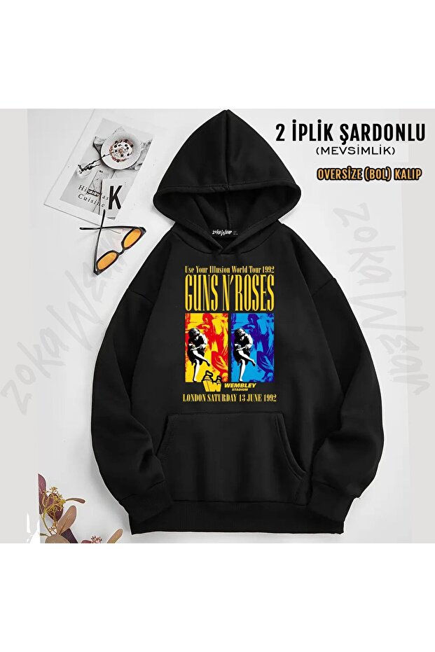 سويت شيرت Guns N Roses v9 مطبوع بغطاء رأس (2 خيط)