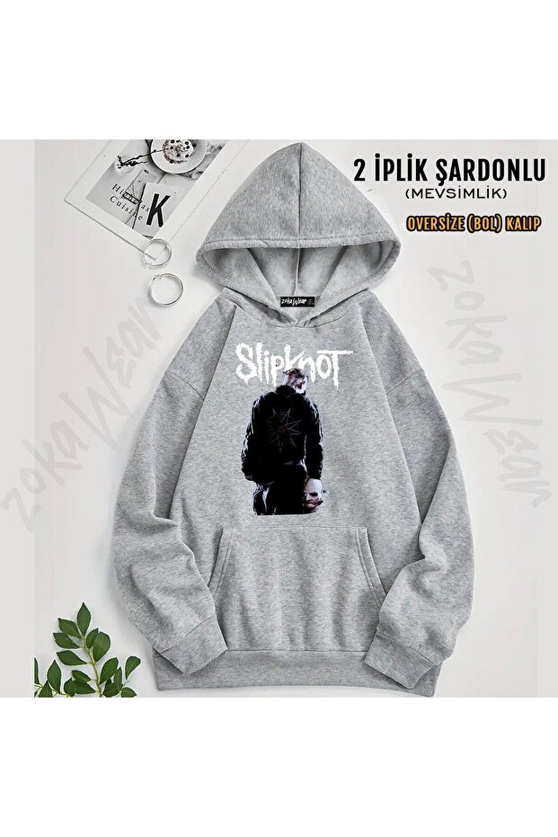 سويت شيرت Slipknot v21 مطبوع بغطاء رأس (2 خيط)