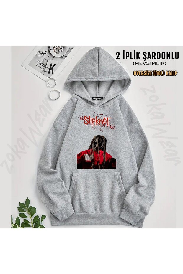 سويت شيرت Slipknot v7 مطبوع بغطاء رأس (خيطين)