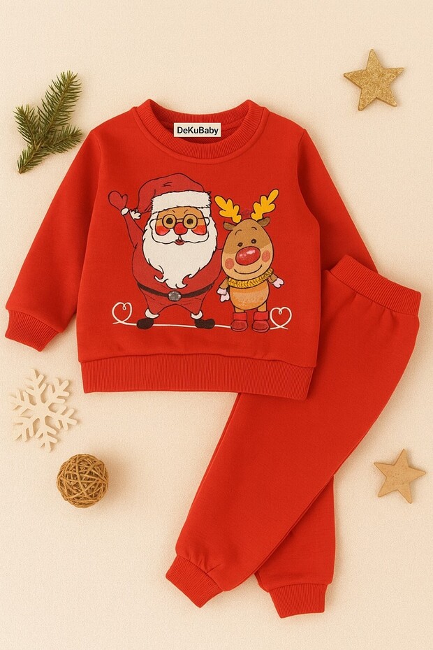 New Year's Themed Baby-Child 2-Piece Tracksuit Set (Sweatshirt-Elastic Waist Sweatpants)