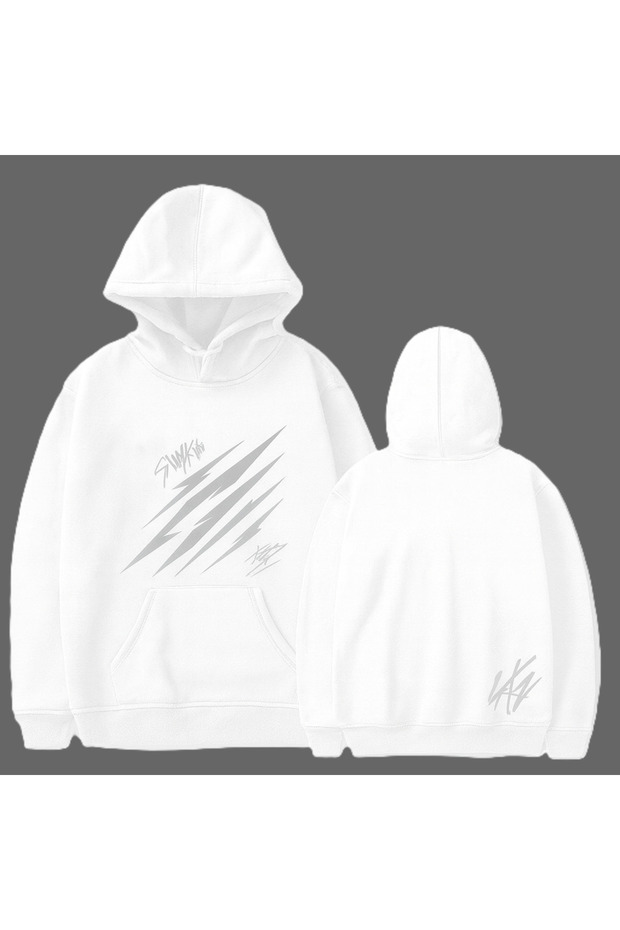 3 Thread K Hooded Kangaroo Pocket, Front and Back Claw Scratch B Printed O Oversized Sweatshirt
