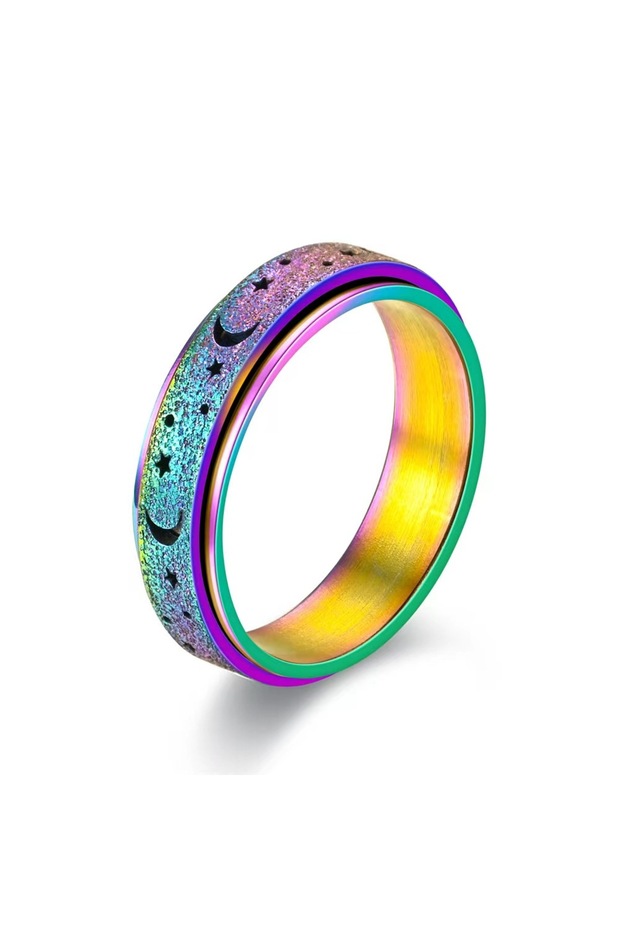 8 Colorful 1Pc Stainless Steel Spinning Rotating Rings For Women Men 6MM Rotatable Design Moon And S