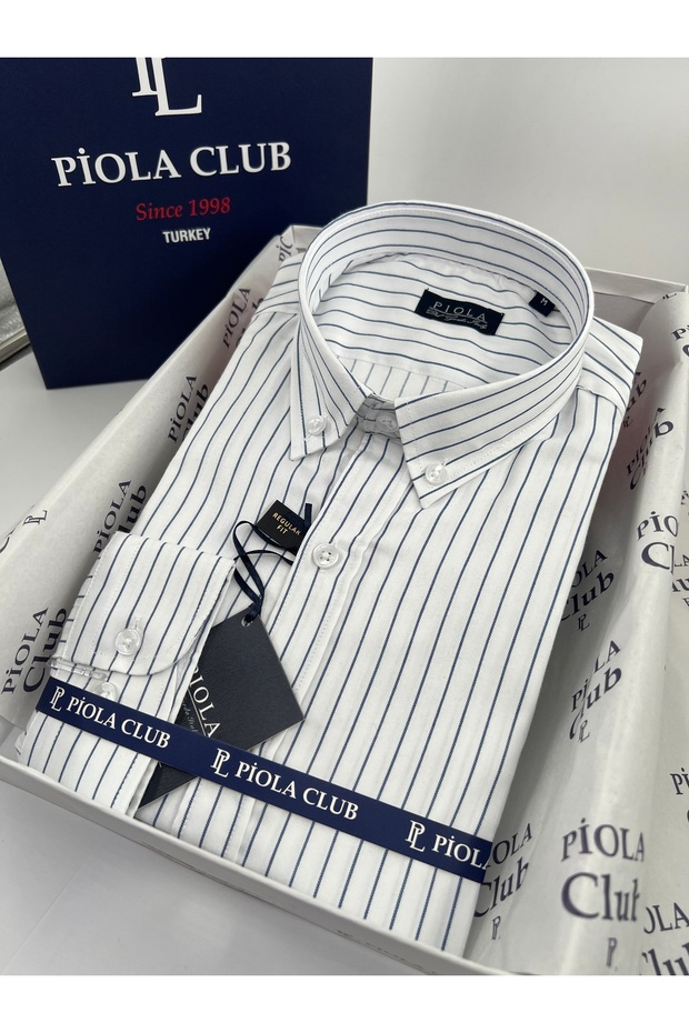Men's Shirt Pocketless Regular Fit Striped (Navy Blue)