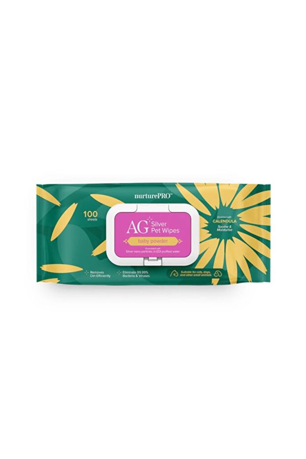 AG+ Silver Baby Powder Pet Wet Wipes - 100 Sheets