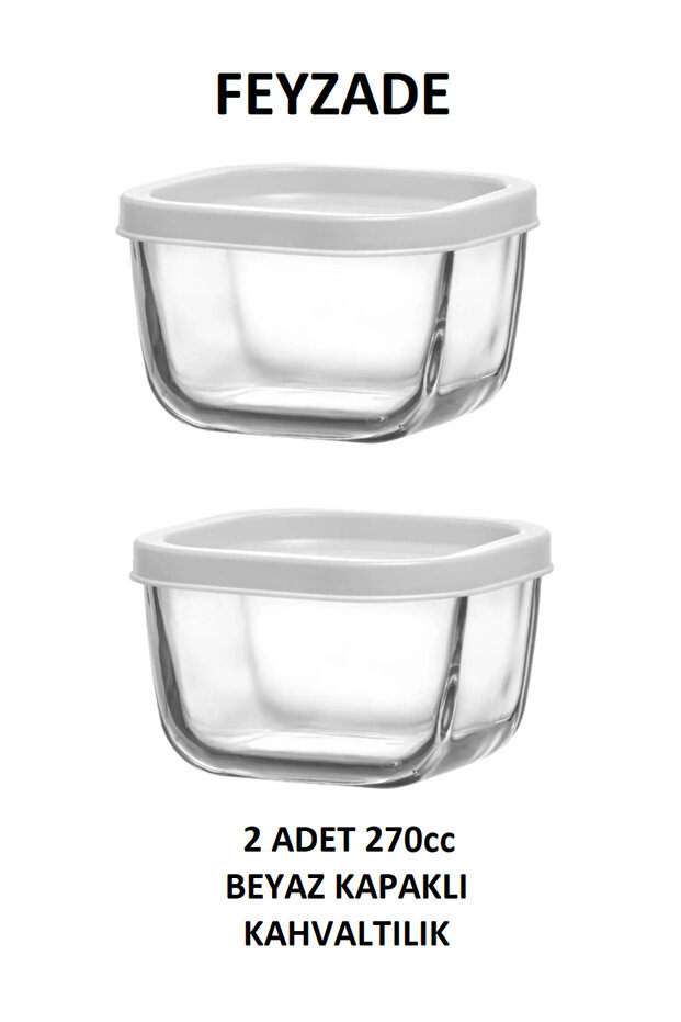 Feyzade Cube Storage Container Set 2 Pieces 270Cc with White Lid (Cub-225)