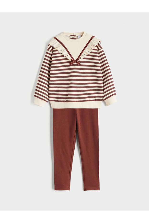 Lcw Kids Striped Girls' Sweatshirt and Leggings Pants