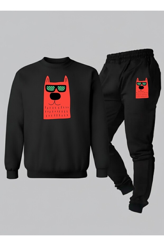 Unisex Sweatshirt - Tracksuit Kids Set Crew Neck Orange Dog Printed 3 Thread Raised