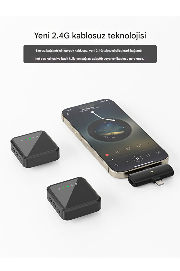 Kablosuz Tüylü Yaka Mikrofonu iPhone Type-C PC Tablet Video Kayıt Vlog Lightning USB-C Çıkış - 3