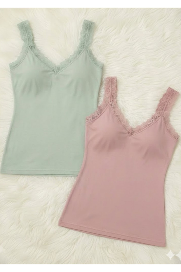 Women's 2-Pack Lace Detailed Cotton Modal Tank Top Set - Soft Texture & Non-Sweat Fabric