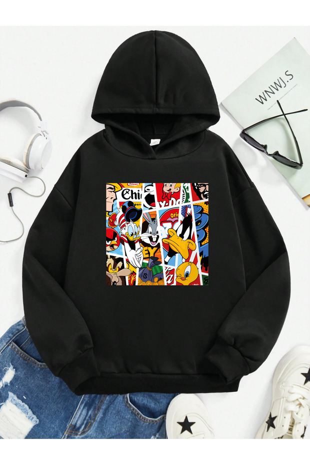 Looney Tunes Printed 100% Cotton Kangaroo Pocket Hooded Kids Sweatshirt